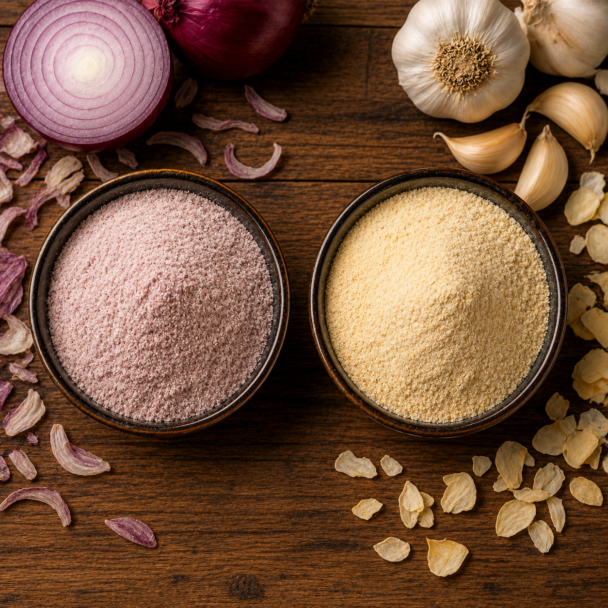 Dehydrated onion and garlic powders